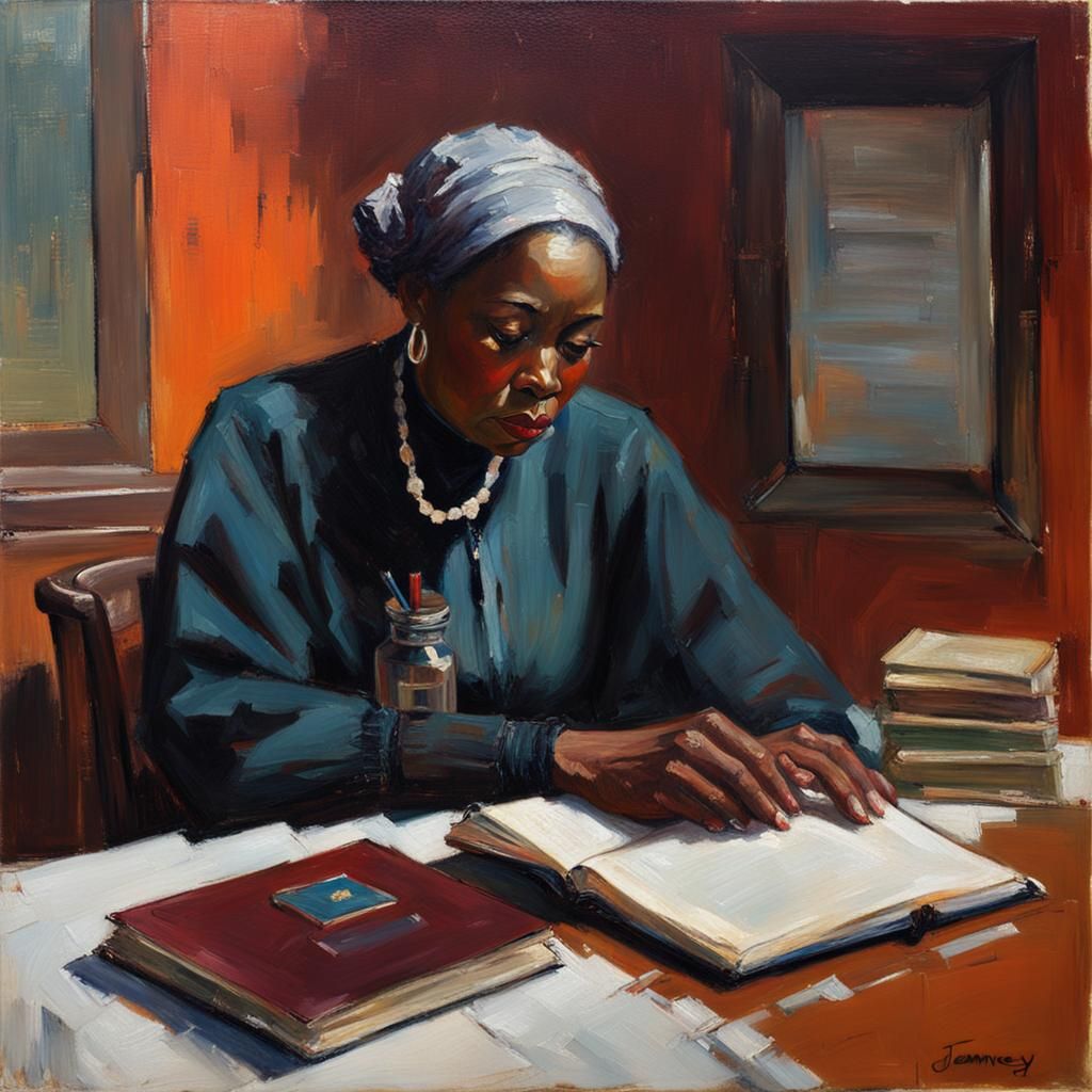 African American Woman Reading, Oil Painting