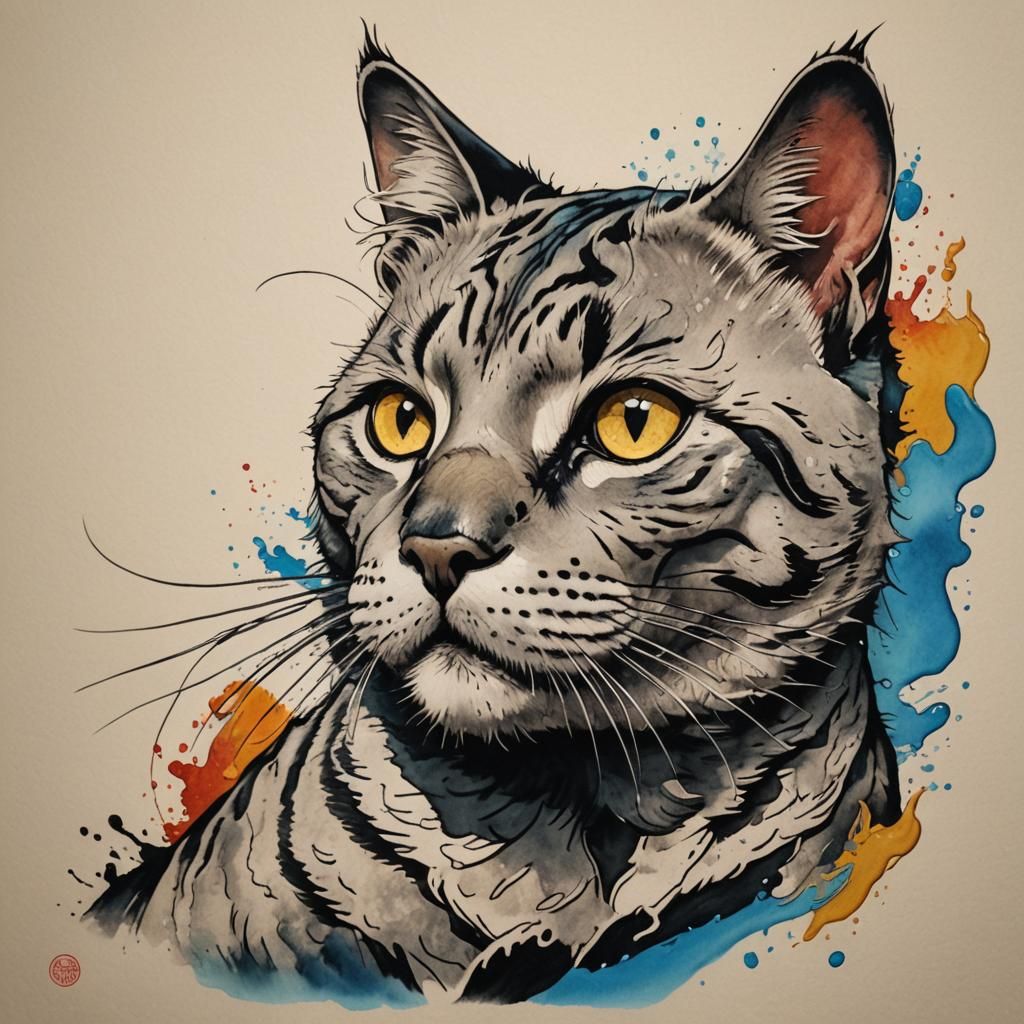 China Ink Cat Tattoo in Hergé Style