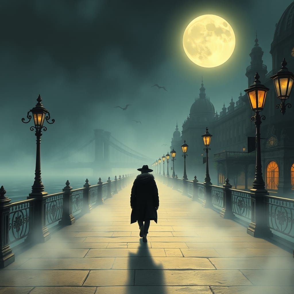 A walk along the riverside Art Deco storybook illustration T...