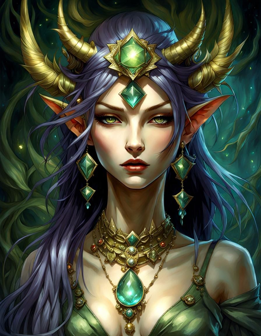 Succubabe Demon Girl in Dark Nature, Digital Art