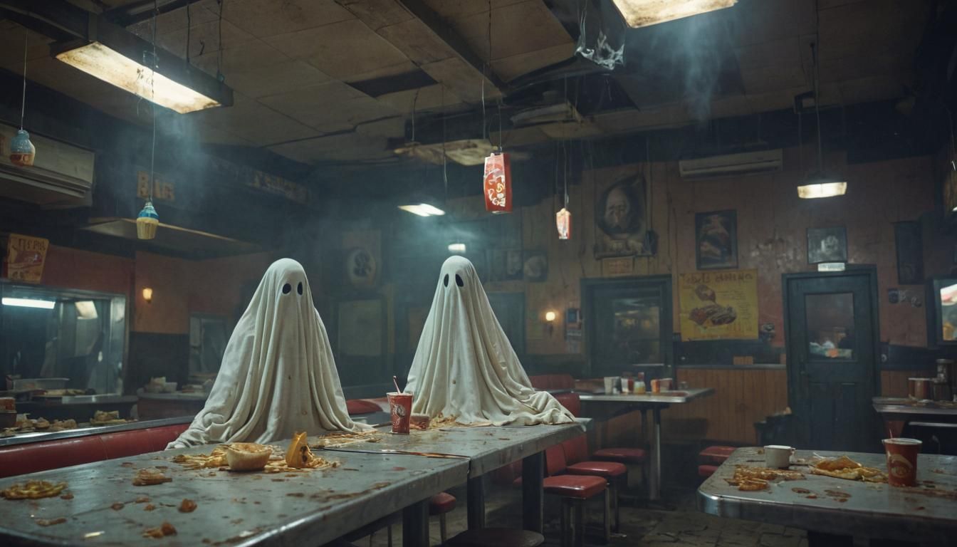 Ghosts in Abandoned Diner: Hyper-Realistic Digital Art
