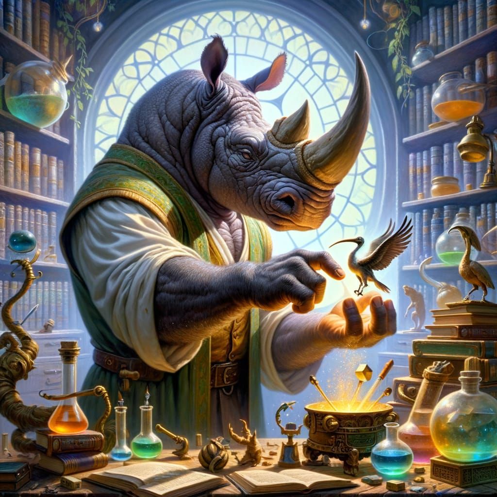 Rhino Sage Enchanting Ibis in Fantasy Laboratory