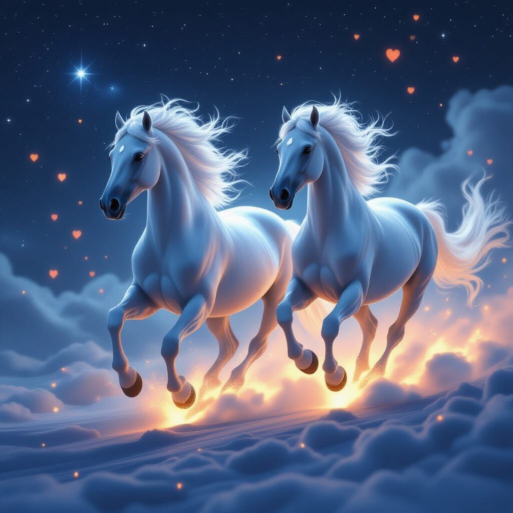 Smoke Horses Galloping Through Starry Sky