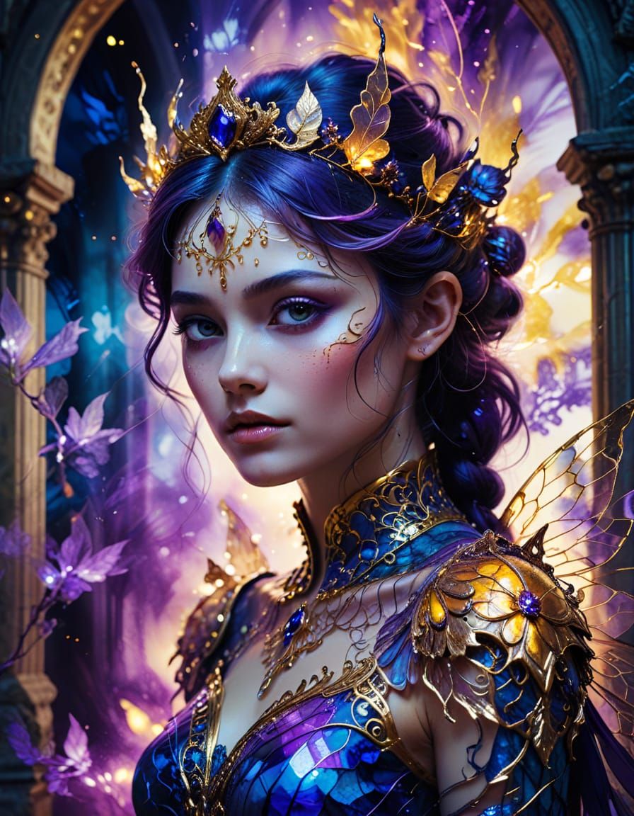 Fairy Portrait in Imperial Palace, Alcohol Ink Style