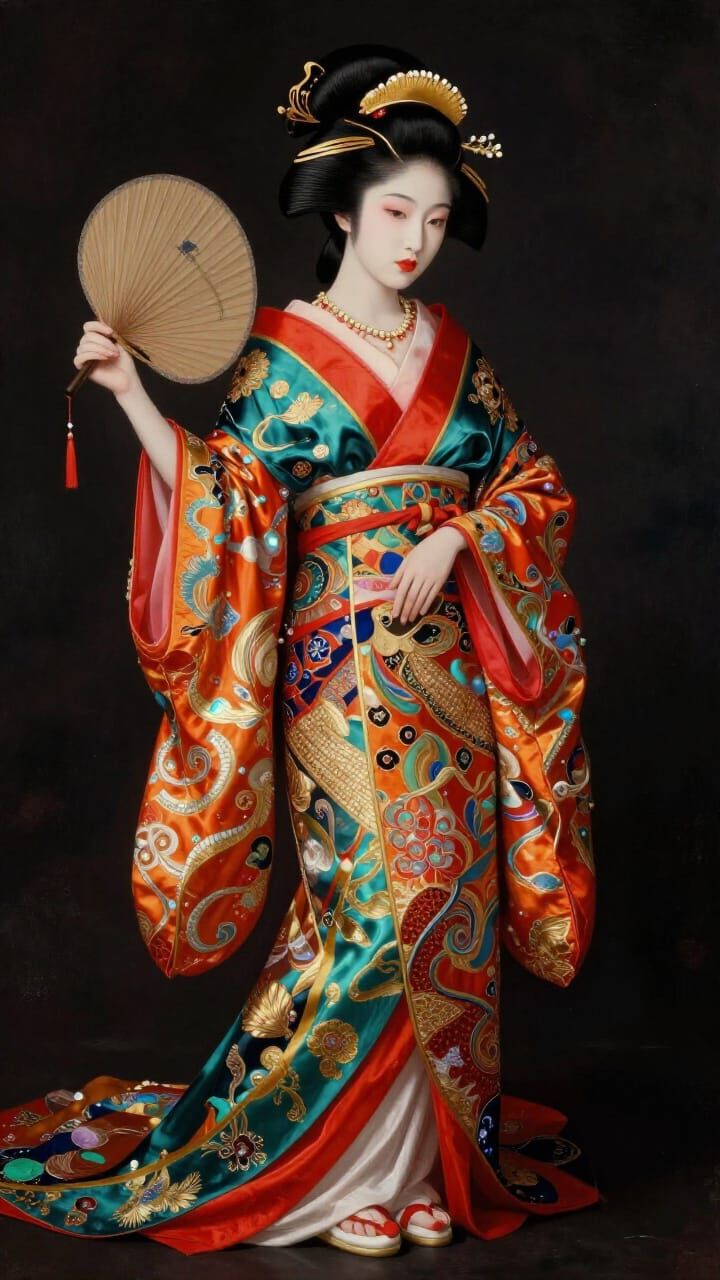 Elegant Geisha in Hypermaximalist Style, Unreal Engine Rende...