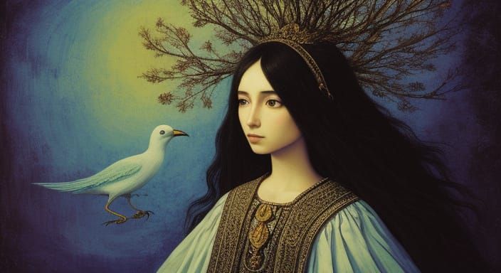 Dreamlike Woman-Bird in Art Brut Style