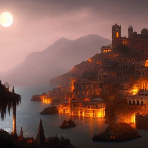 Italy at Night: Detailed Fantasy Concept Art