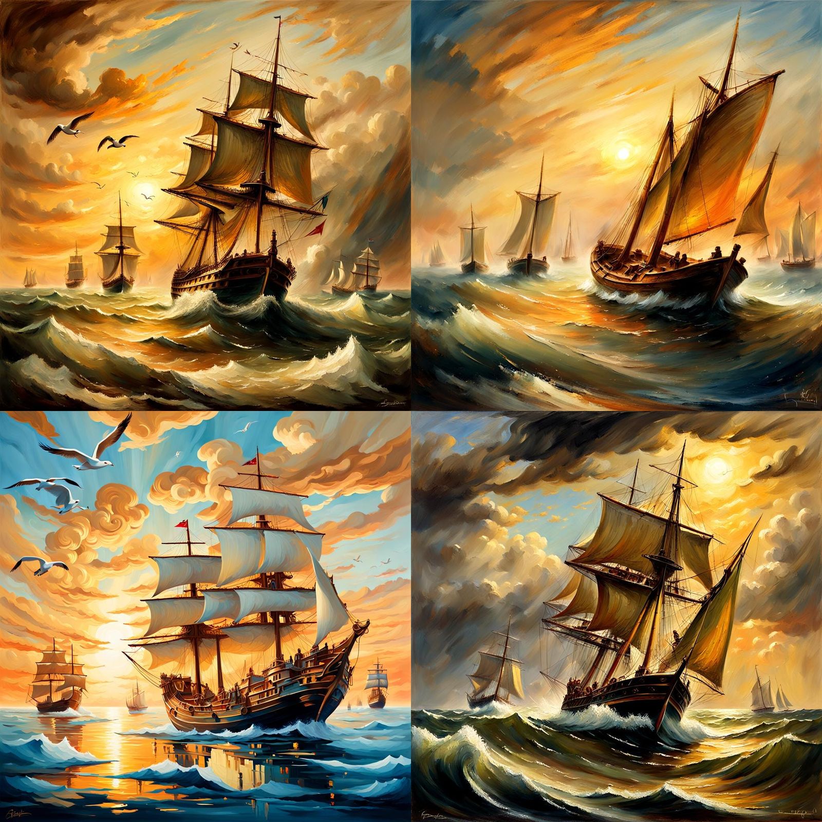Vintage Ships Sailing on the Sea