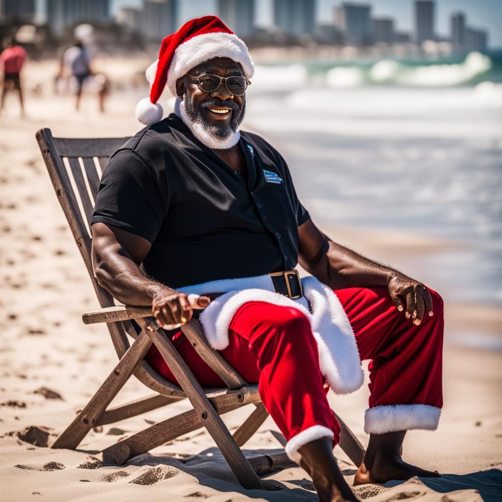 Black Santa Relaxing on the Beach