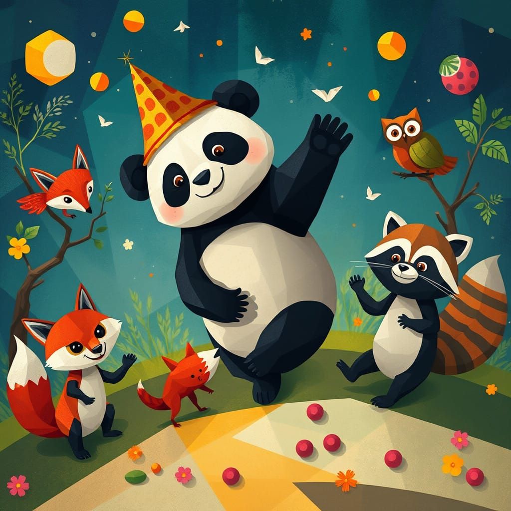 Whimsical Panda in Vibrant Dreamlike Setting