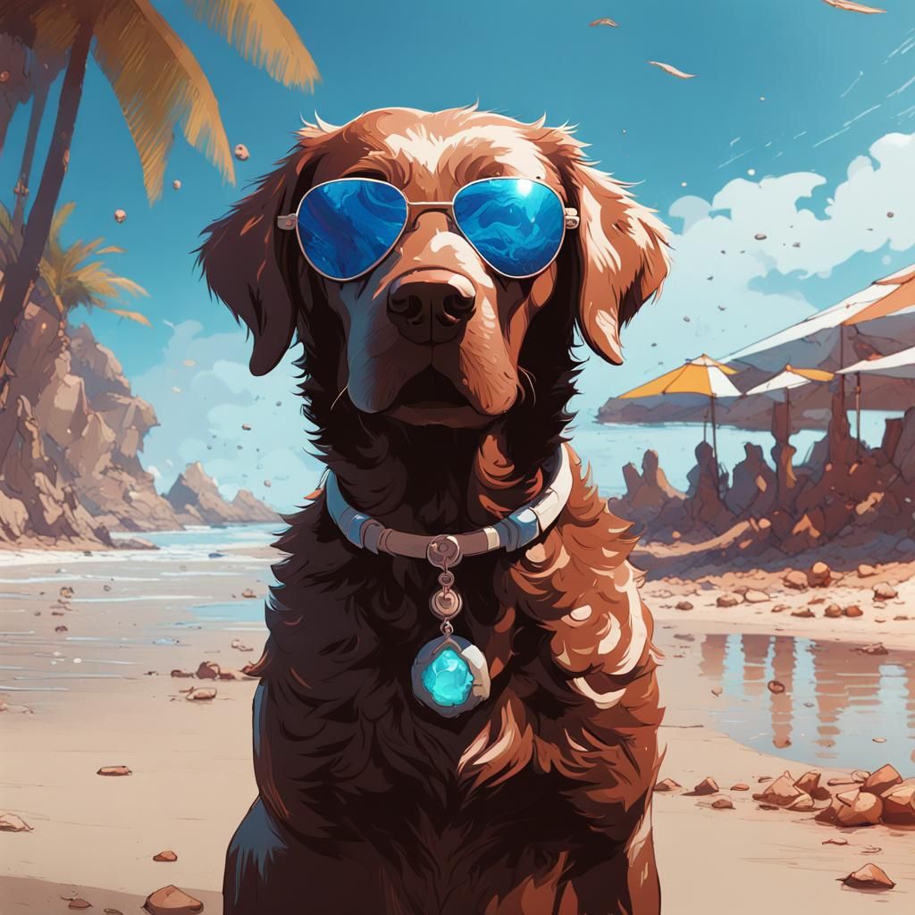 Labrador Portrait with Cocktail Sunglasses, Digital Art