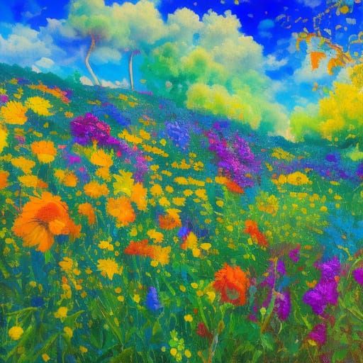 Whimsical Nature Goddess in Vibrant Oil Painting