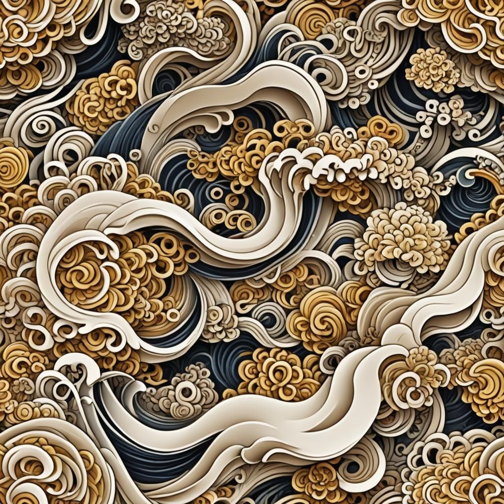 Traditional Japanese Ramen with Abstract Fractal Elements