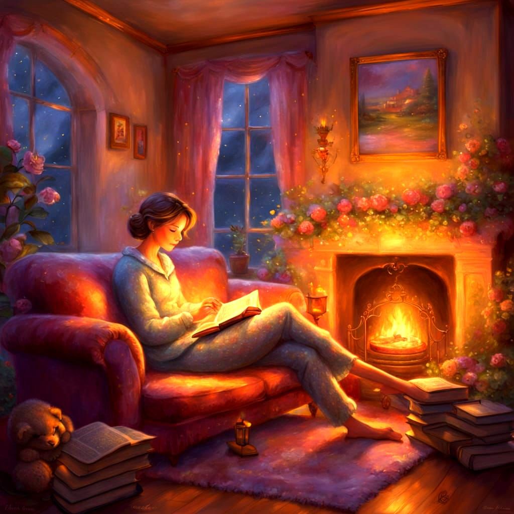 Cozy Reading Nook in Thomas Kinkade Style
