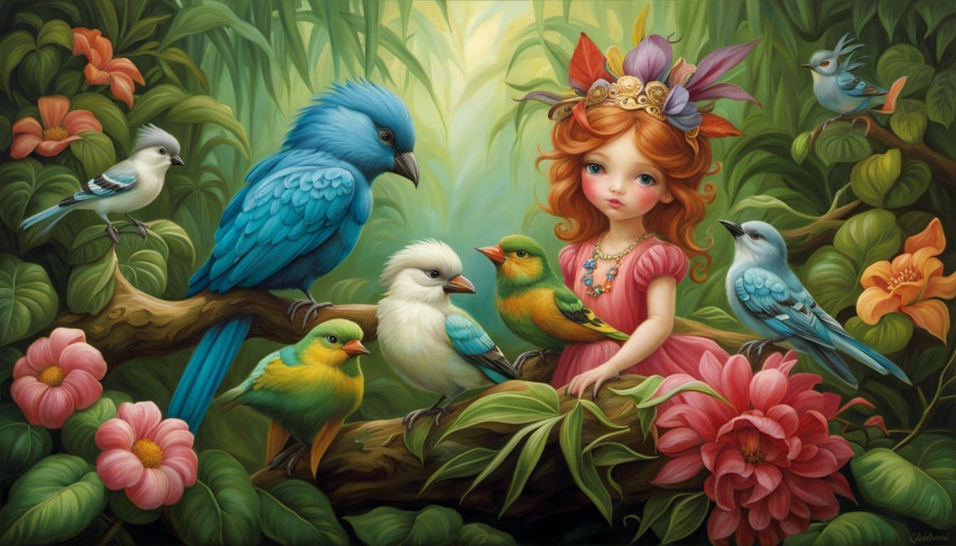 Jungle Birds in Detailed Fantasy Style
