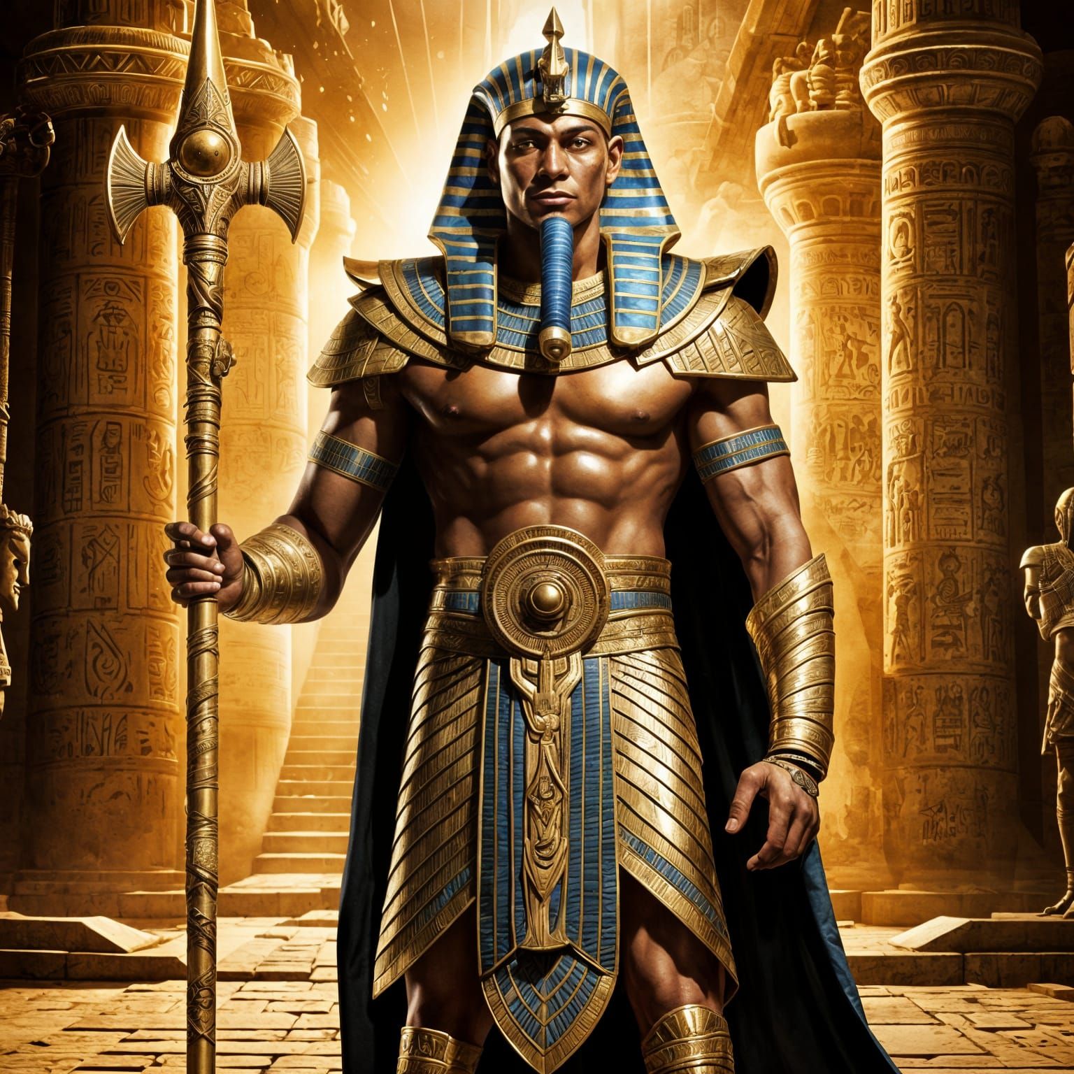 Egyptian Pharaoh Cyborg in Stormy Scene