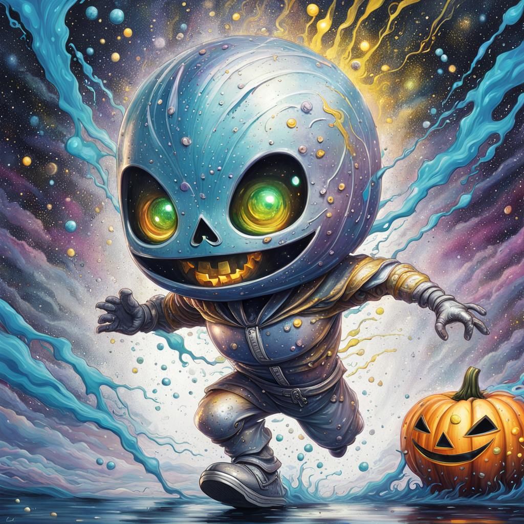 Chibi Silver Surfer Pumpkin Head in Halloween Town