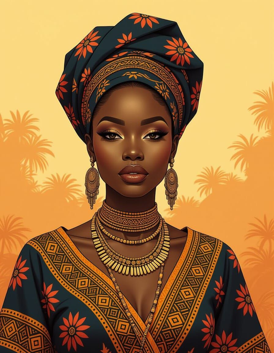Nigerian Queen in Traditional Attire, Digital Art