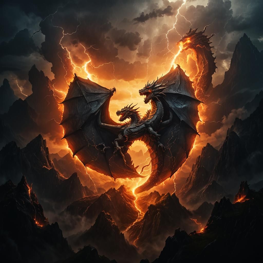 Epic Dragon on Jagged Peak at Sunset