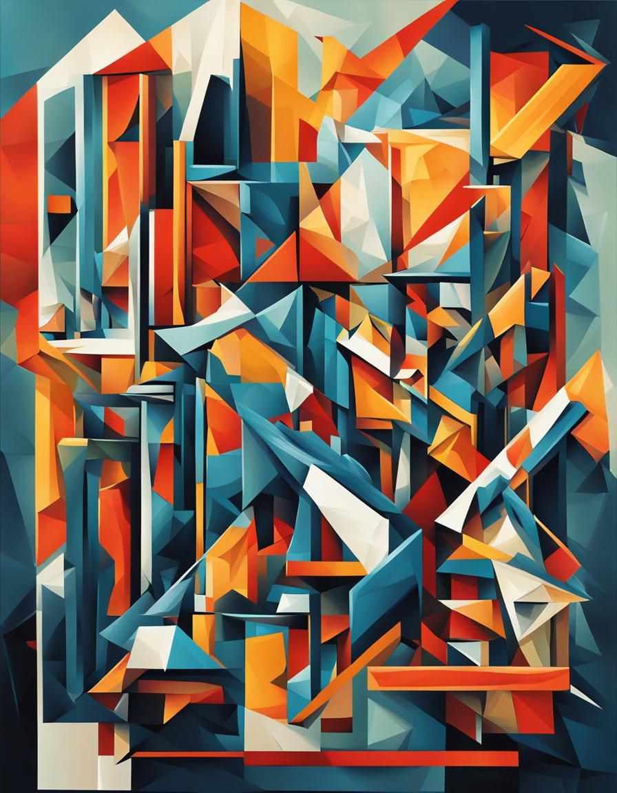 Geometric Abstract Wall Art in Cubist Style