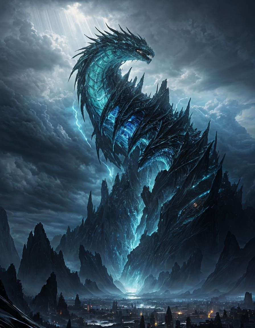 Majestic Glass Serpent in Stormy Landscape