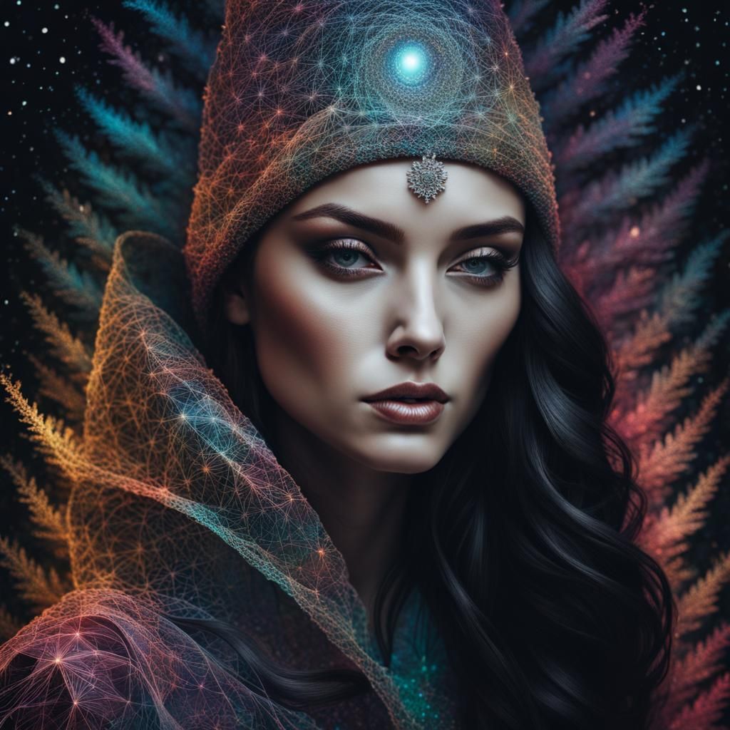 Holographic Christmas Portrait in Mixed Media Illustration