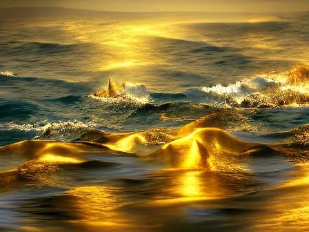 Golden Light Shines on Ocean Scene