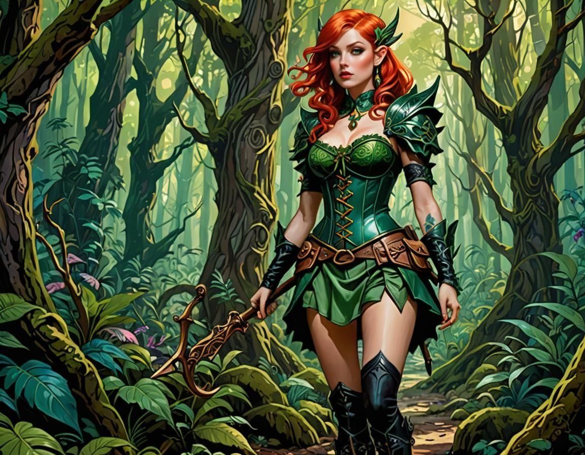 Elven Archer in Enchanted Forest, Maximalist Fantasy