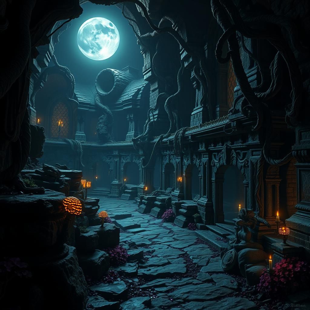 Mystical Ossuary Landscape in Gothic Horror Style