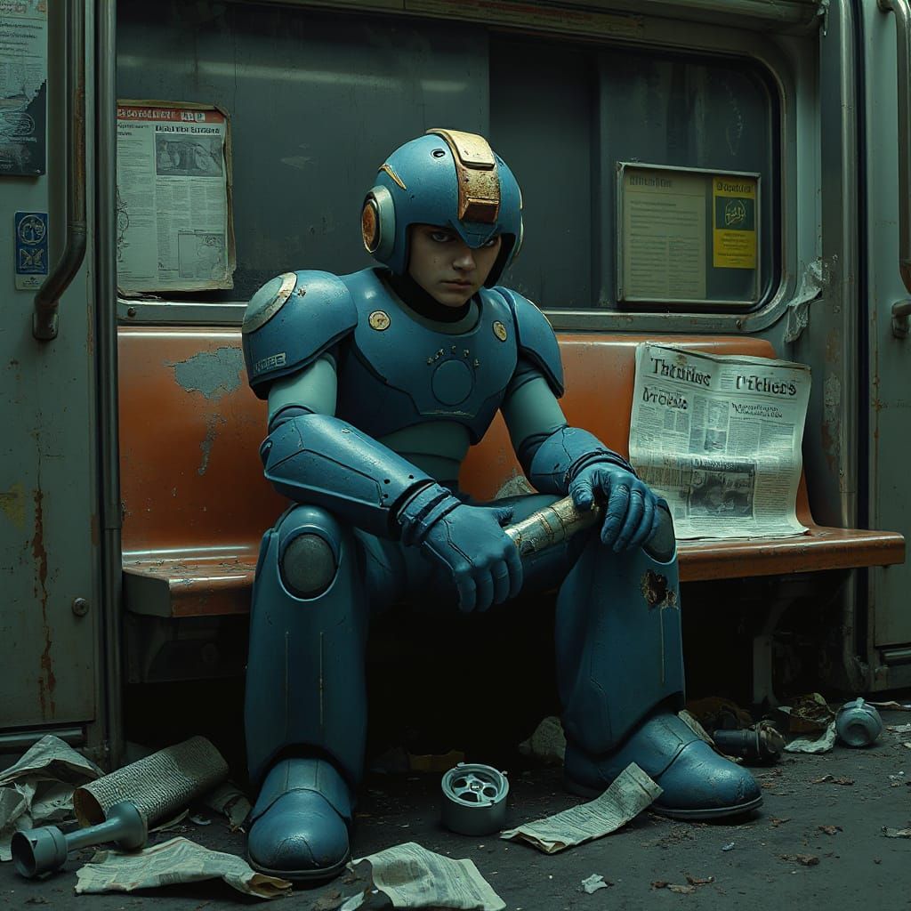 Megaman hopeless and homeless in the subway at 67 years old