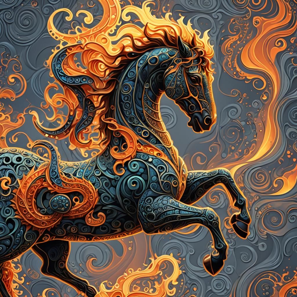 Dramatic 3D Dragon Horse with Fire and Luminescence