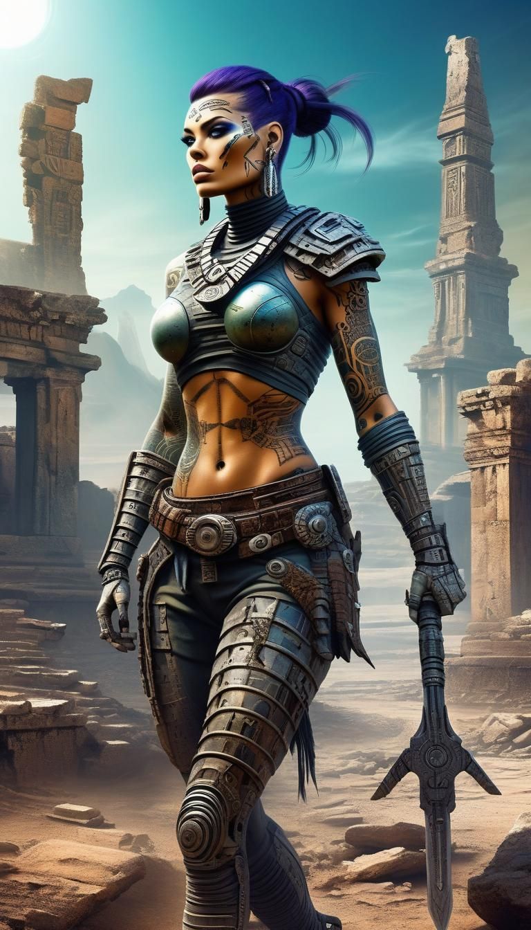 Bionic Warrior Archaeologist on Alien Planet in Fantasy Art