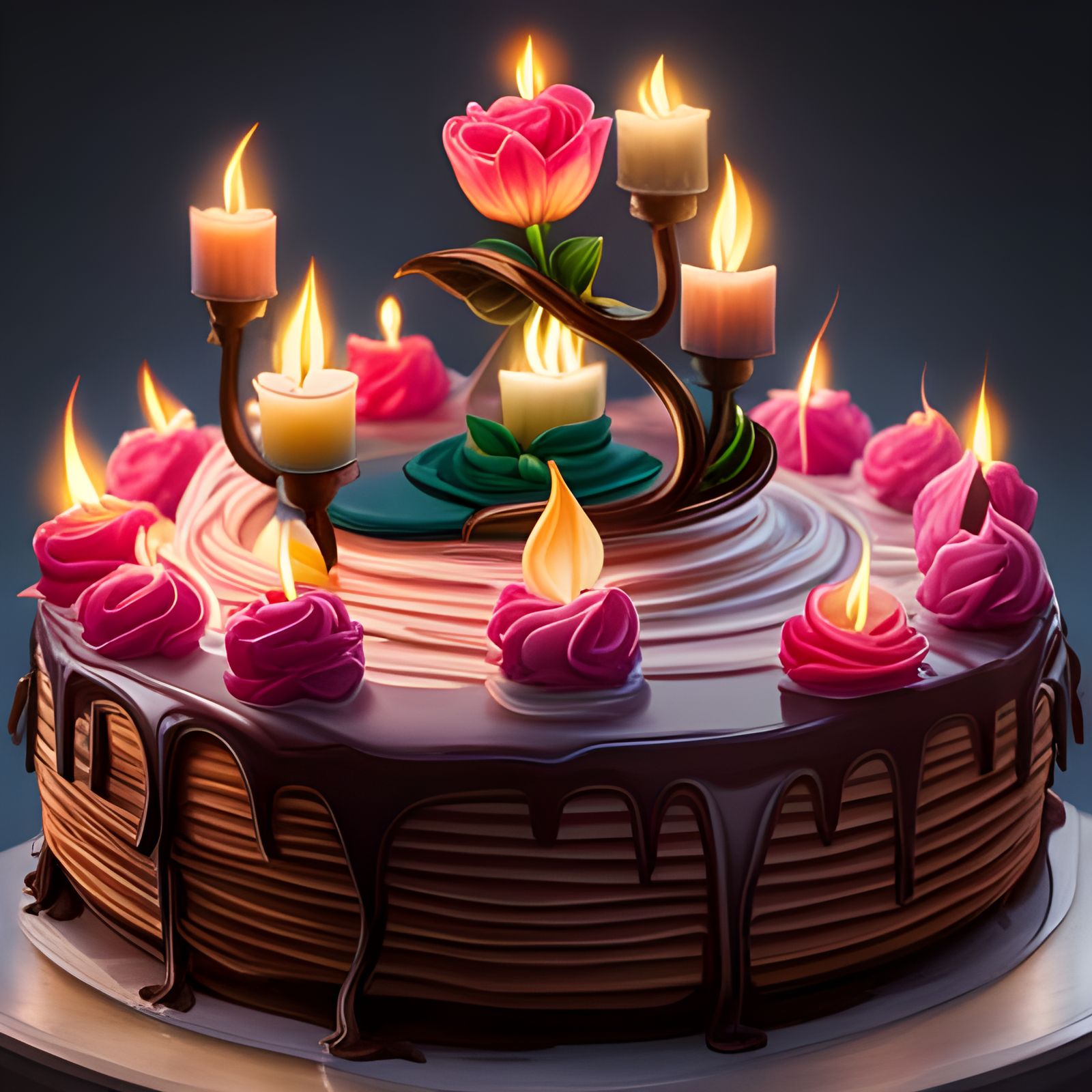 Celebratory Cake with Candles: Digital Art