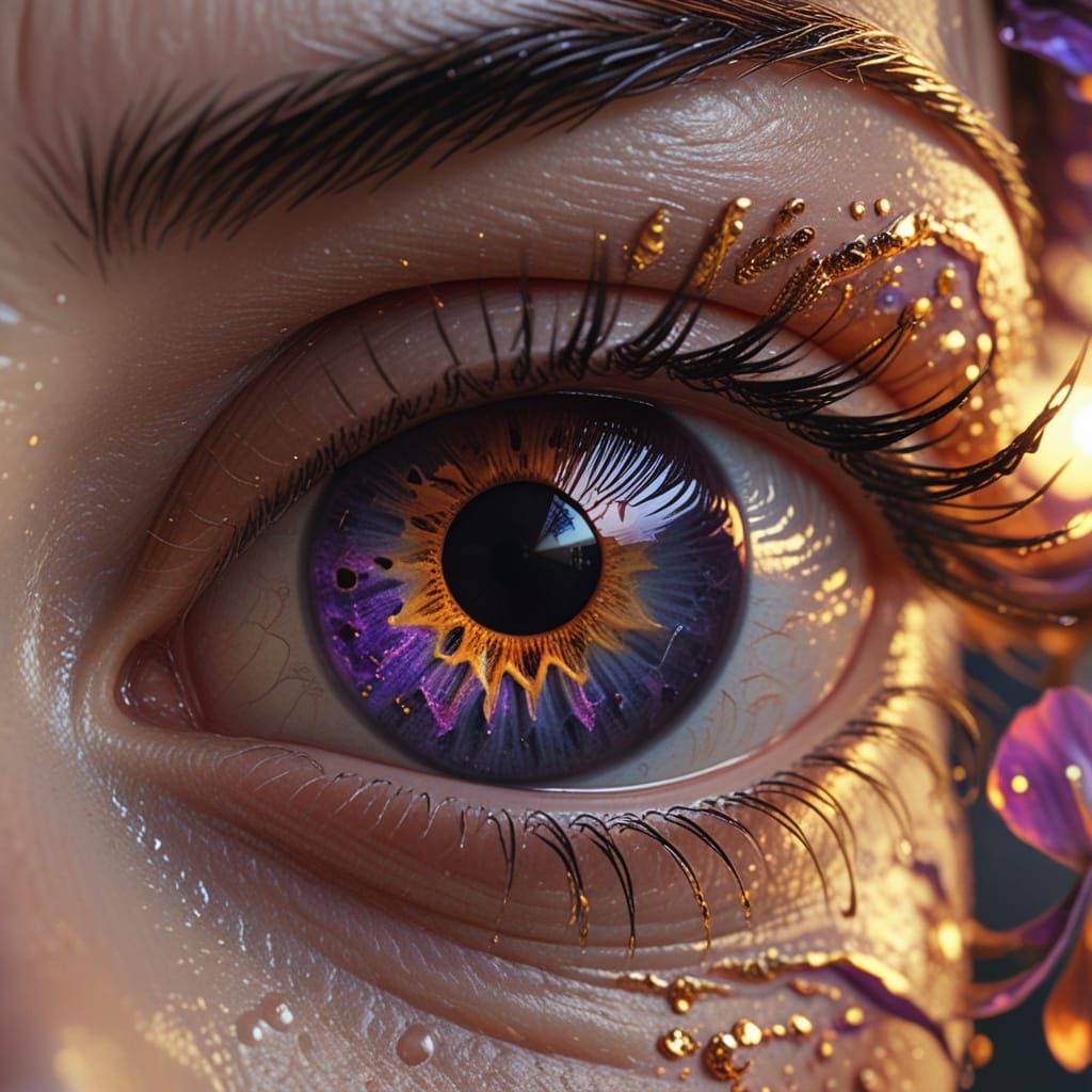 Sunset Eye Reflecting Nebulae as Digital Painting