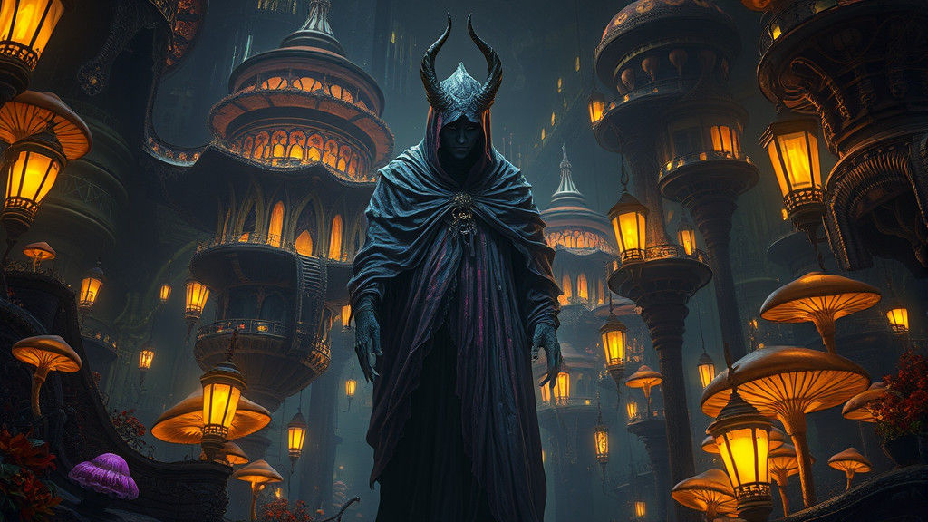 Otherworldly Being in Alien Metropolis, Art Nouveau Style