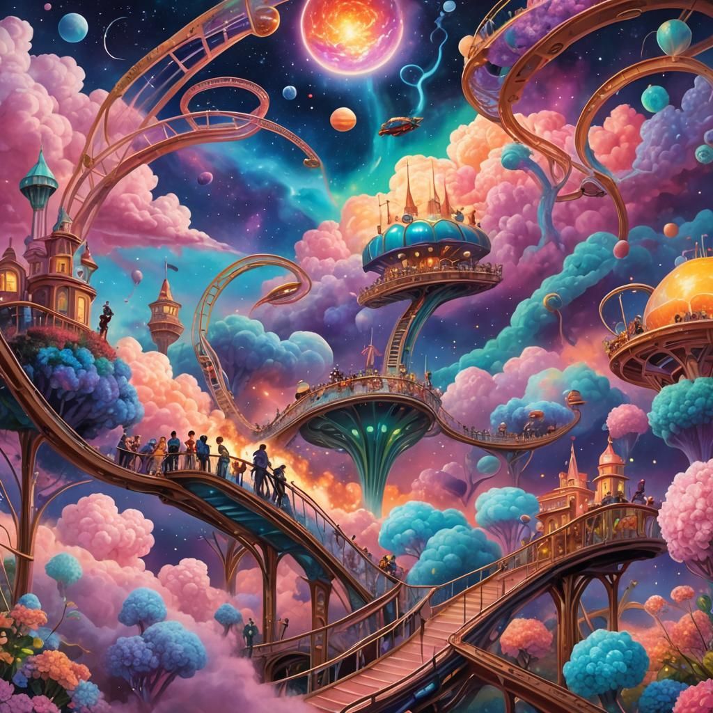 Cosmic Roller Coaster Adventure Through Aurora Skies