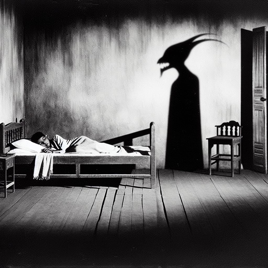 Eerie Silent Film Scene: Child and Shadow