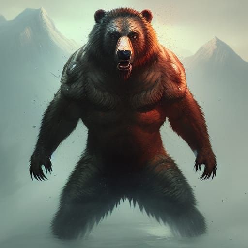 Man-Bear-Tiger Hybrid in Dark Fantasy Style