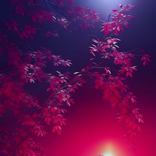 Cyberpunk Cherry Blossoms in Glassy Neon Liquid