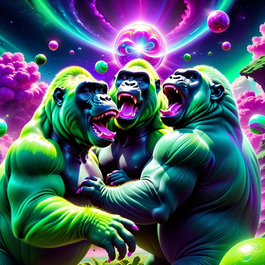 Cosmic Gorillas Hippo Bubblegum Fight in Space