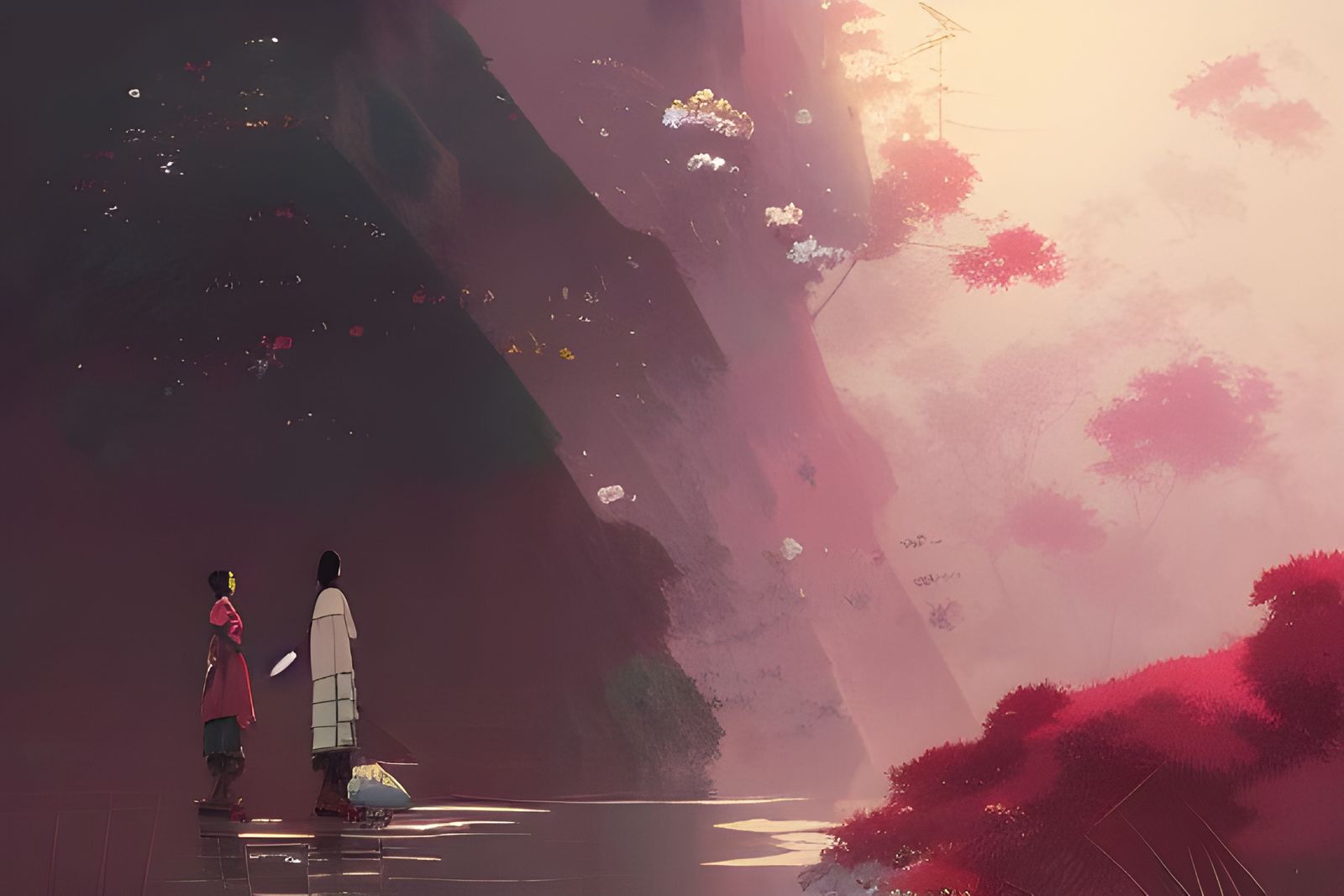 Samurai and Lover, Ghibli-Inspired Digital Art