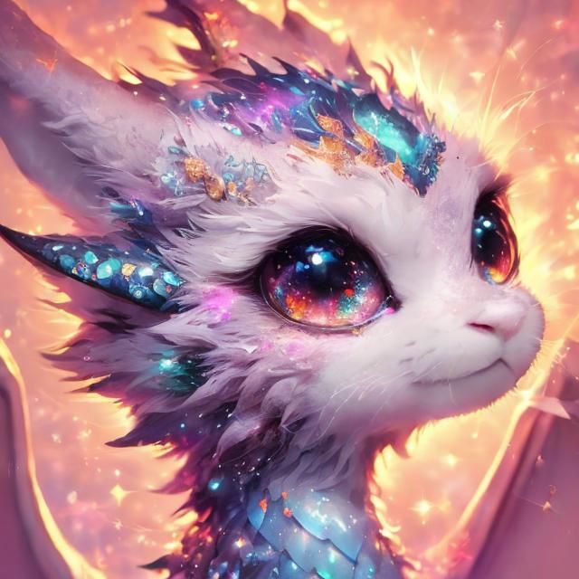 Glitter Dragon Portrait in Vaporwave Style