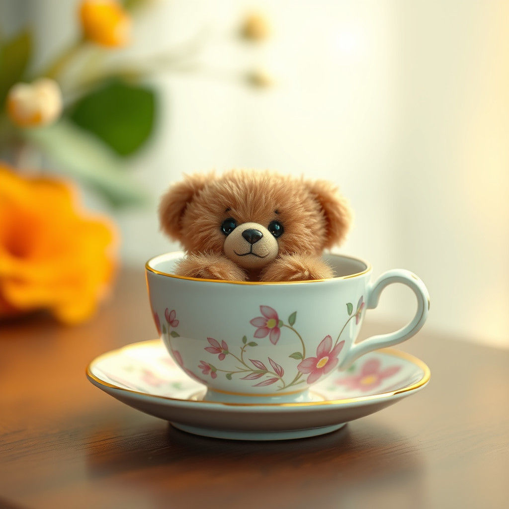 Teddy Bear in Teacup: Detailed Matte Painting
