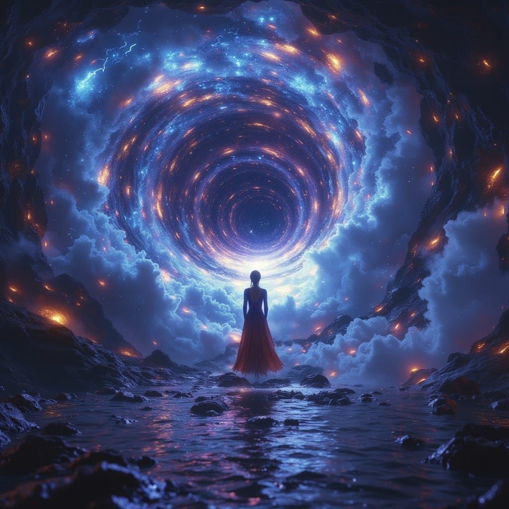 Surreal Hyper-realistic Vortex Portal in Double Exposure