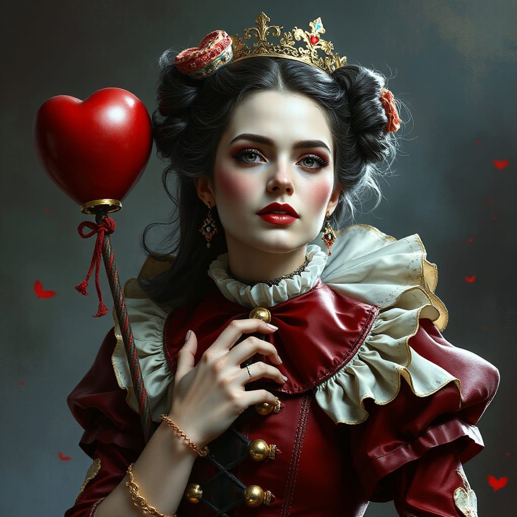 Realistic Queen of Hearts in Digital Airbrush Style