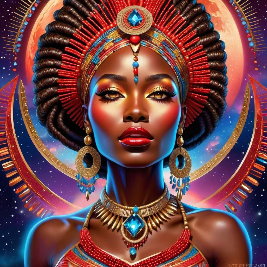 Amber-Eyed African Singer with Braids and Gemstones