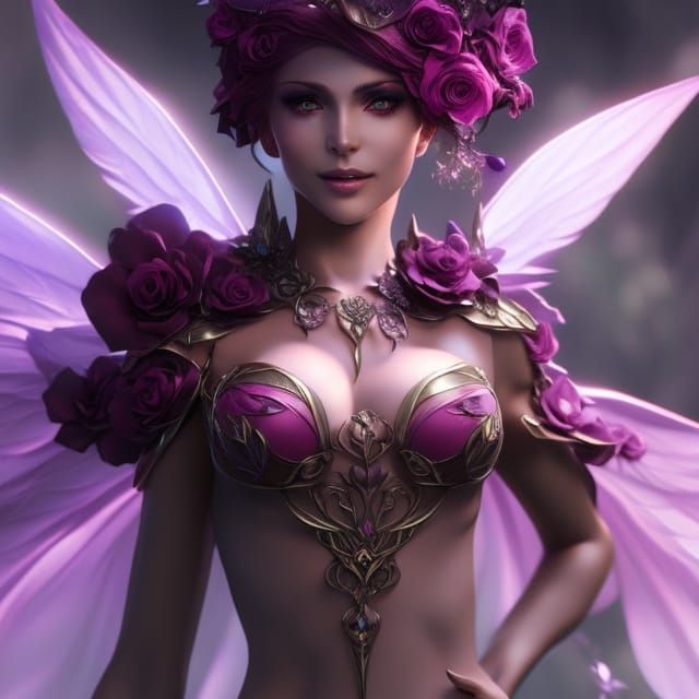 Enchanted Violet Fairy Portrait in Dark Fantasy Style