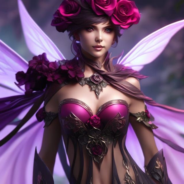 Dark Floral Fairy Portrait in Hyperdetailed Style