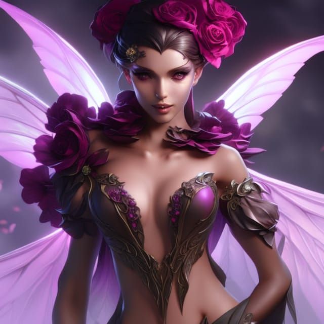 Dark Flower Fairy Portrait in Floral Art Nouveau Style