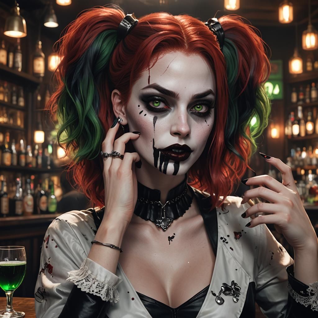 Gothic Vampire in Bar, Detailed Digital Painting